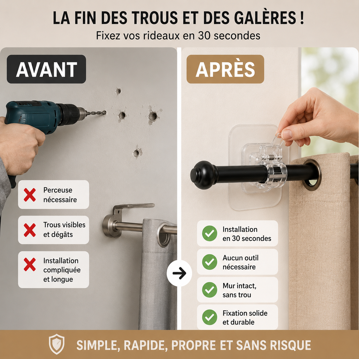 MagicFix™ – Fixez vos rideaux sans percer